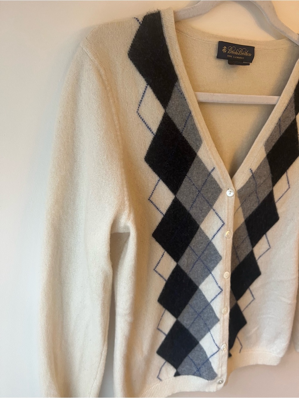 Brooks Brothers 100% Cashmere Cardigan Argyle Women's Large - Picture 4 of 9